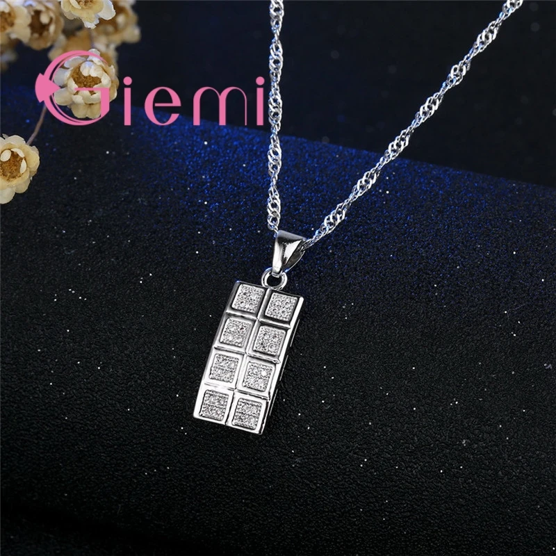 925 Silver Streling Silver Classic Geometric Crystal Stone Necklace Earrings for Women's Wedding Ceremony Jewelry Set and CZ