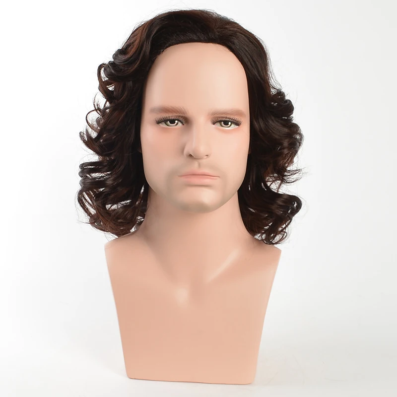 MSIWIGS Men Medium Wig Curly Dark Brown Colour Hair Synthetic for Male