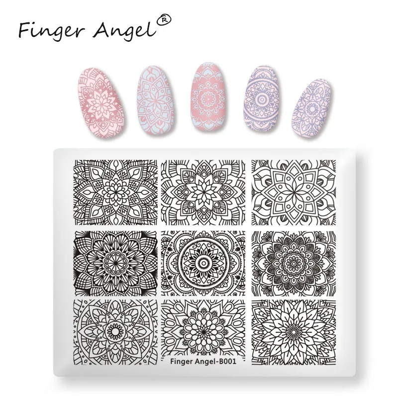 Finger Angel 1PCS Nail Art Stamping Plates Flower Pattern Image Plate Hot Sales Rectangle Printing Template Mix Designs