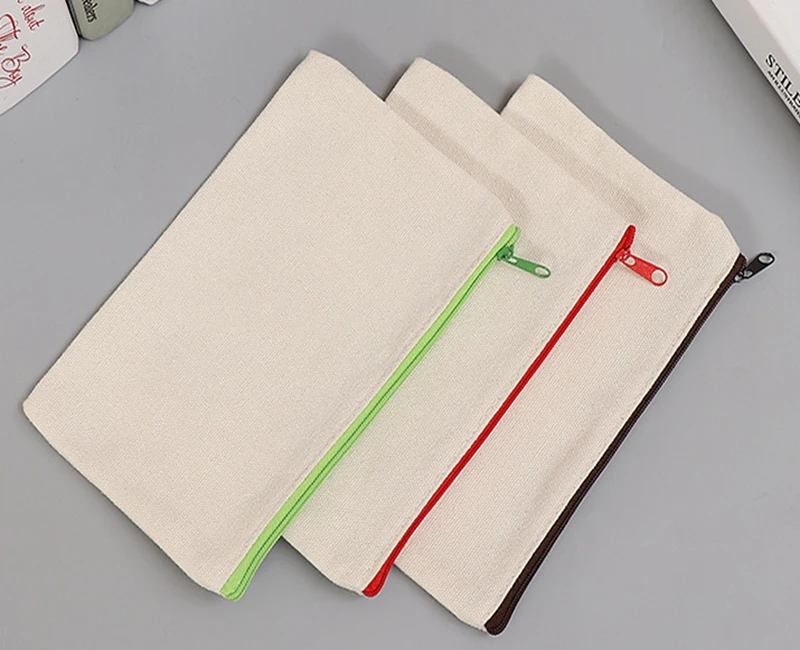 Blank Canvas zipper Pencil pouches pen Pouch cases cotton cosmetic Bags makeup bag organizer