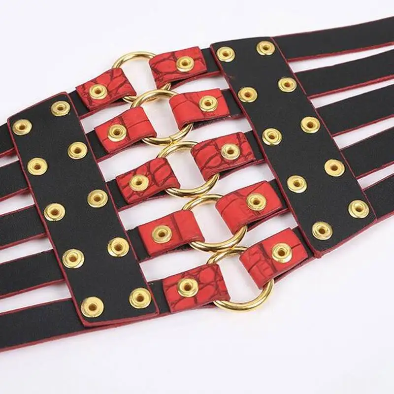 Fashion Self Tie Wide Belts belt Elastic slim corset body shaper black faux leather retro Punk Rivet Waist belt Cummerbund