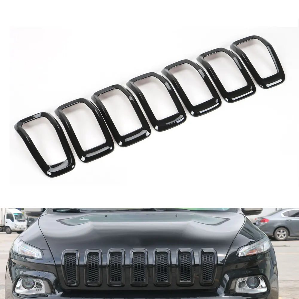 

7pcs/set Black Front Grille Grill Vent Hole Frame Trim Covers Insert Decoration For Cherokee 2014-2016 car styling car covers