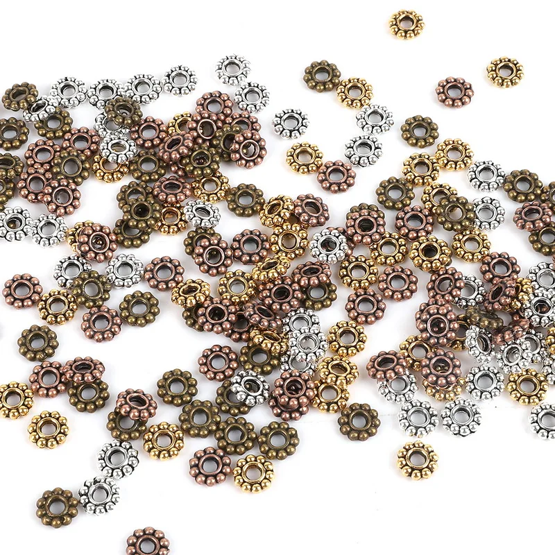 Wholesale 50pcs/lot Daisy Flower Spacers bead Metal Gold Tibetan Silver Spacer Beads for DIY Jewelry Making
