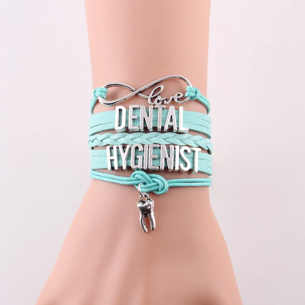 Little MingLou Infinity Love Dental Hygienist Bracelet Teeth Charm Leather Wrap Men Bracelets & Bangles For Women Jewelry