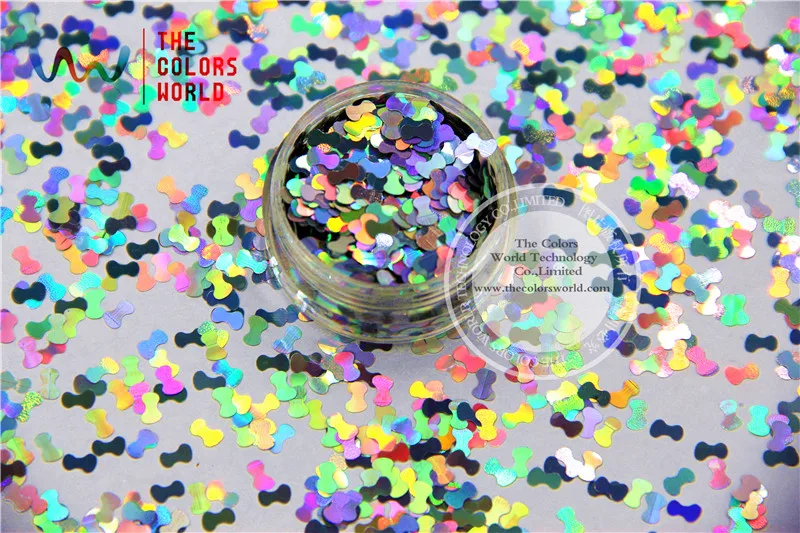 TCA100  laser holographic Silver color Bow Tie shape 5mm Size Glitter paillette  spangles for Nail Art  and DIY supplies