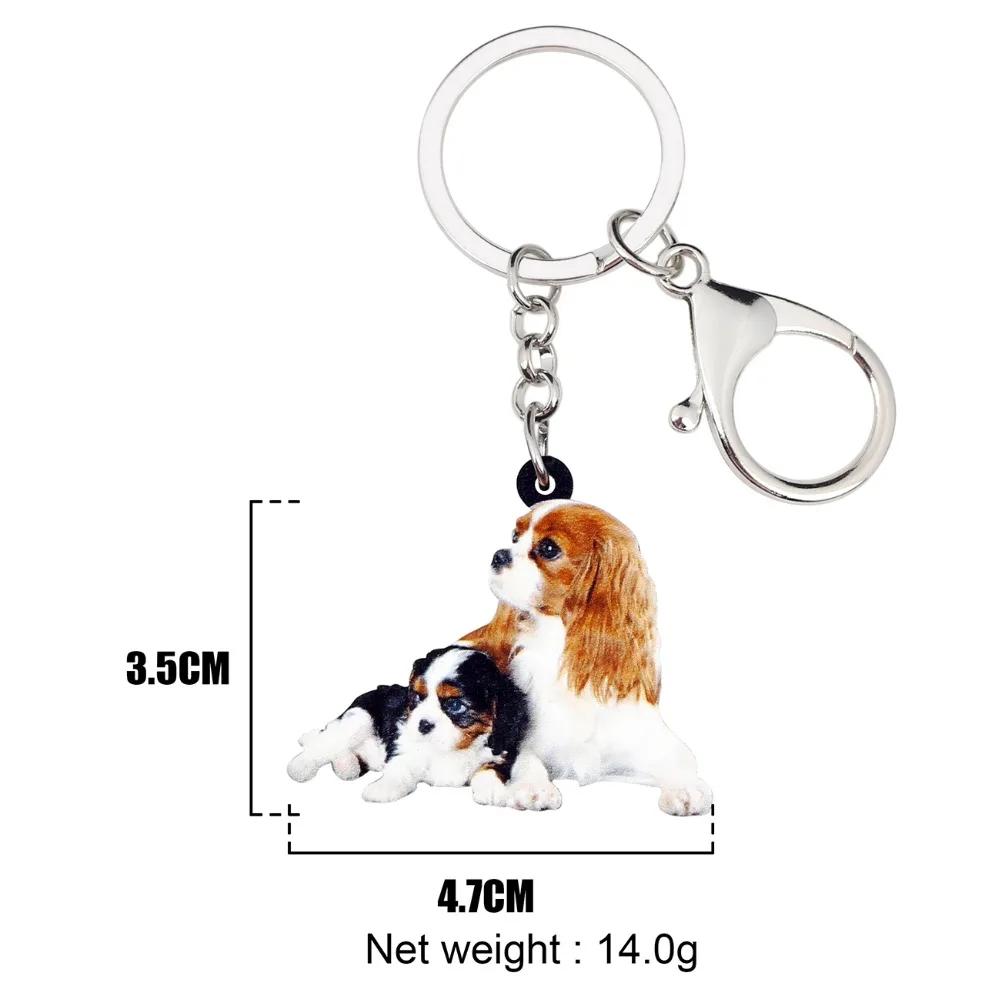 WEVENI Acrylic Cute Double Cavalier King Charles Spaniel Dog Key Chains Keychains Rings Bag Car Charms Jewelry For Women Girls