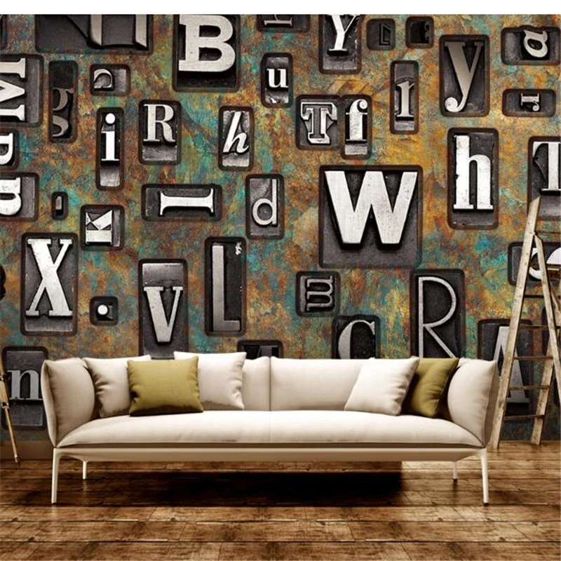 wellyu  papel de parede 3d  Custom wallpaper   3D English alphabet retro rust rust restaurant background wall    papel mural