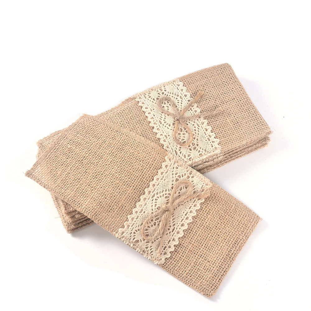 

50PCS Natural Burlap Napkin Holders Cutlery Pouch for Vintage Wedding Decor Bridal Shower Party Table Decoration Jute Cutlery