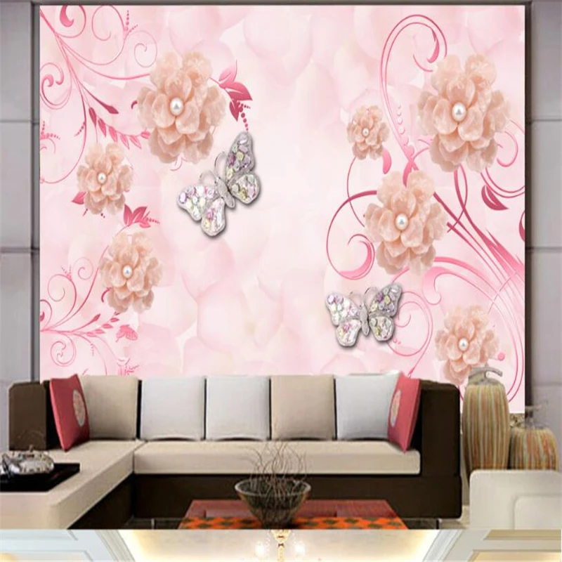 

beibehang wallpaper for walls Custom modern wallpaper flower butterfly love flower TV background wall murals wall paper