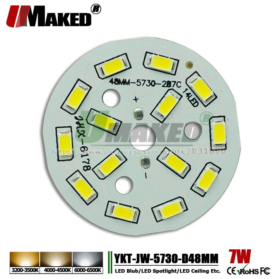 

UMAKED 7W 48mm LED Light PCB Installed SMD 5730 LEDs Aluminum Lamp plate Warm/Natural/White Color for Bulb Ceilig lights DIY