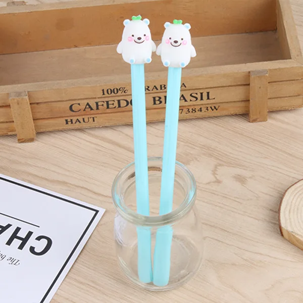 24 Pcs Cartoon Creative White Bear Neutral Pen Small Bear Writing Neutral Polar Bear Black Water Pen Kawaii School Supplies