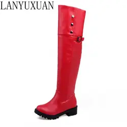 LANYUXUAN Botas Super Big Size 30- 52 Women Over Knee Half Wedge Boots Woman Snow Botas Fashion Winter Warm Footwear Shoes X-01