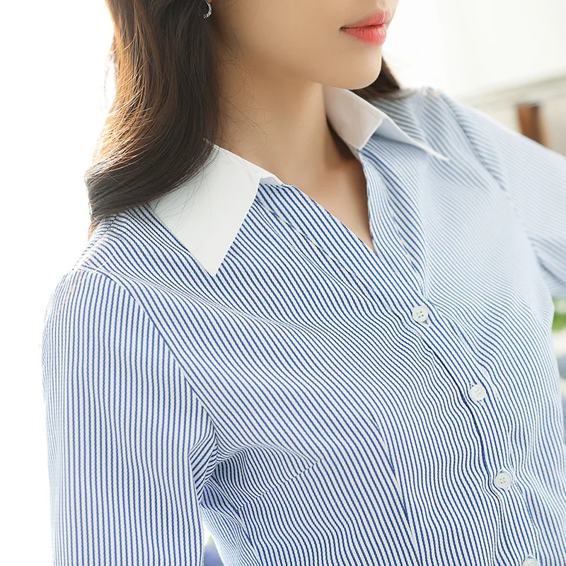 New Women\'s Shirt Long Sleeve Blouses Ladies Office Shirts Cotton Striped OL Dress Shirt Female Blusas Camisa Mujer