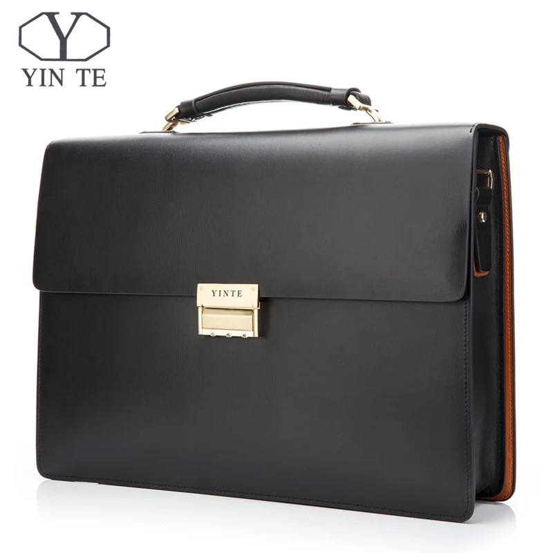 YINTE Leather Men's Business Briefcase High Quality Working Bag Formal Men's Bag Black Bag Laywer Bags Men Portfolio T8058-5