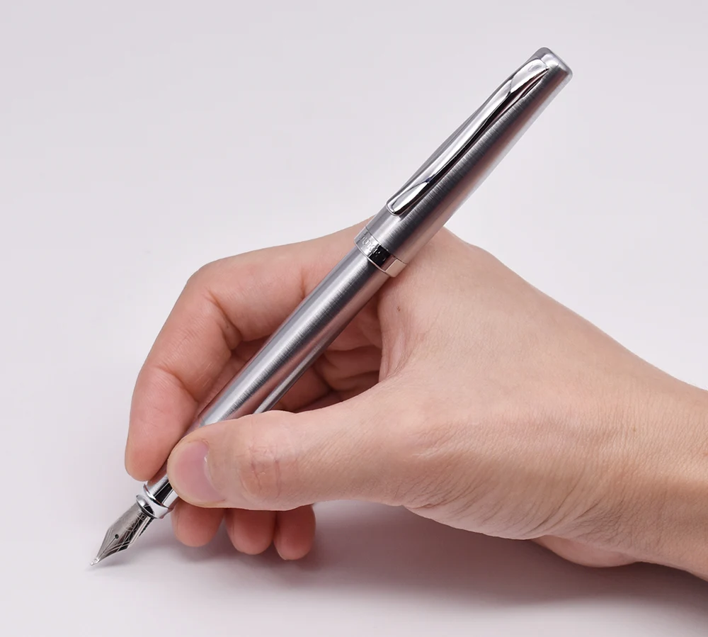 Duke 209 Steel Fude Calligraphy Fountain Pen Bent Nib , Pure Silver Color Writing Gift Pen for Painting / Office / Home
