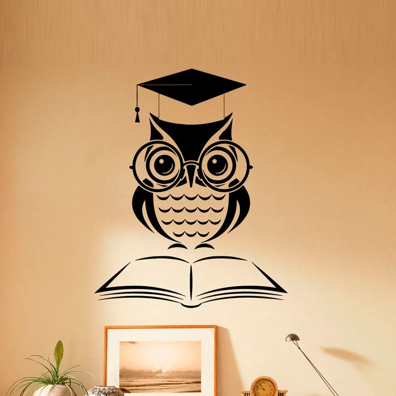 

ZOOYOO Cartoon Owl Book Wall Sticker Home Decor Removable Waterproof Reading Room Library Wall Decals Art Murals