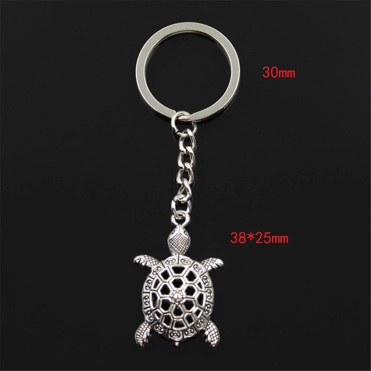 New Fashion Men 30mm Keychain DIY Metal Holder Chain Vintage Hollow Tortoise Turtle Sea 38x25mm Silver Color Pendant Gift