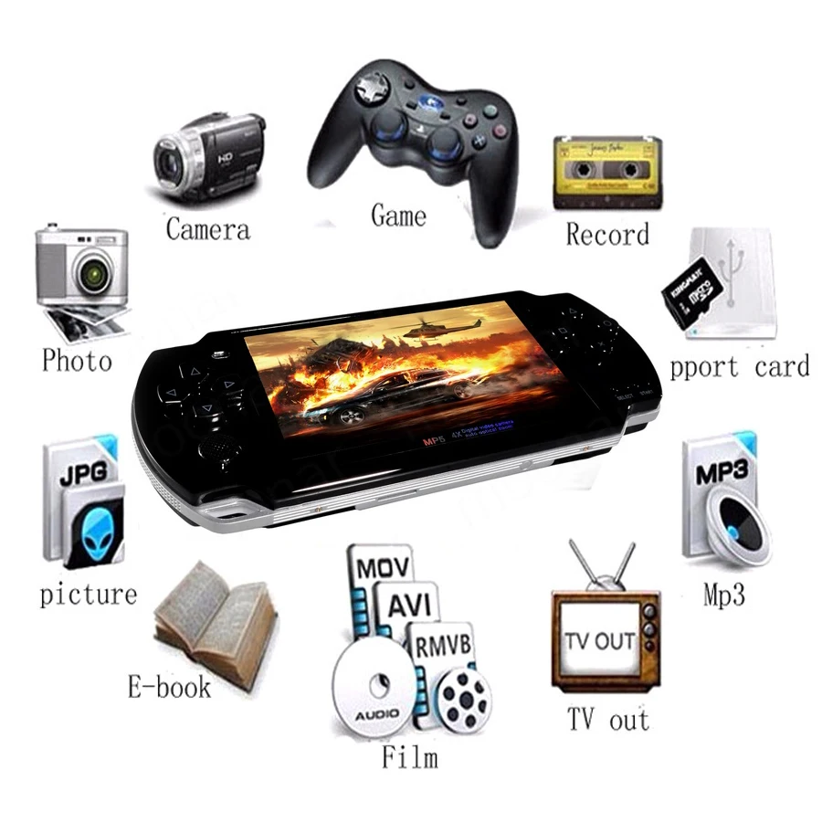 Built-in 5000 games Support AV Out 8GB 4.3 Inch PMP Handheld Game Player MP3 MP4 MP5 Player Video Camera Portable Game Console