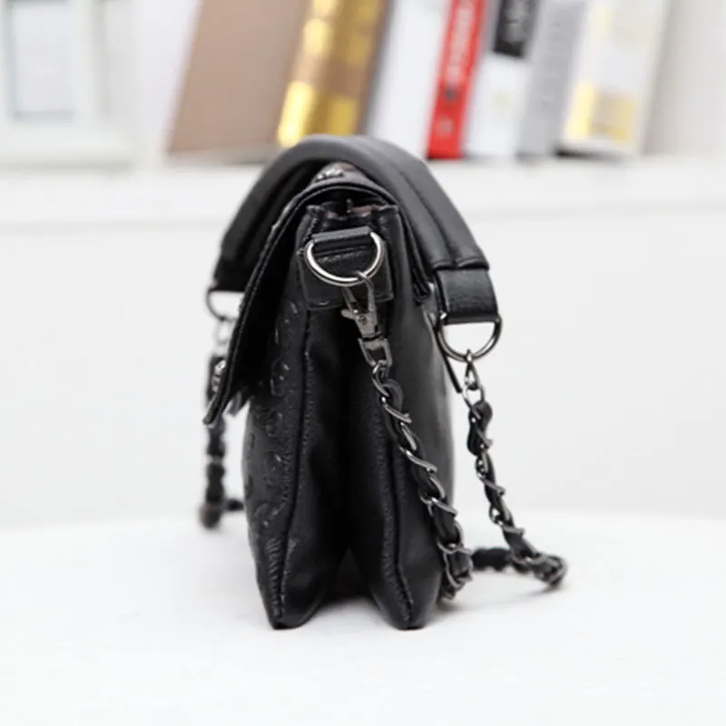 JIEROTYX Fashion Women PU Leather Skull Handbag Shoulder Bag Woman 2022 New Sexy Chains Female Bag Black Skeleton Rivet Good