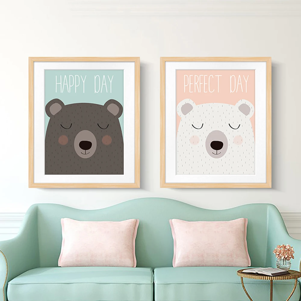 Angel's Art Unframed Cartoon Black And White Bear Perfect Day Print Modern Home Decoration Canvas Painting