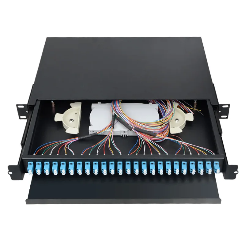 Drawer type Fiber optic terminal box 48 core Desktop LC with adapter pigtail 24 Ports Fiber optical Patch Panel Factory