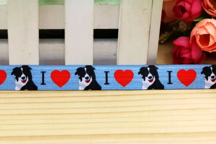 5/8\'\' Fold Elastic FOE Border Collie printed headband headwear hairband diy decoration wholesale OEM P5712