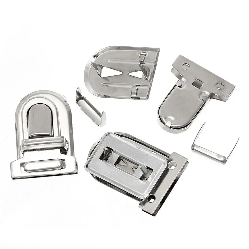 Iron Based Alloy Purse Handbag Lock Snap Clasps Closure Locks Silver Color Bag DIY Accessories 3.3cm x2.5cm, 10 Sets(4 PCs/Set)