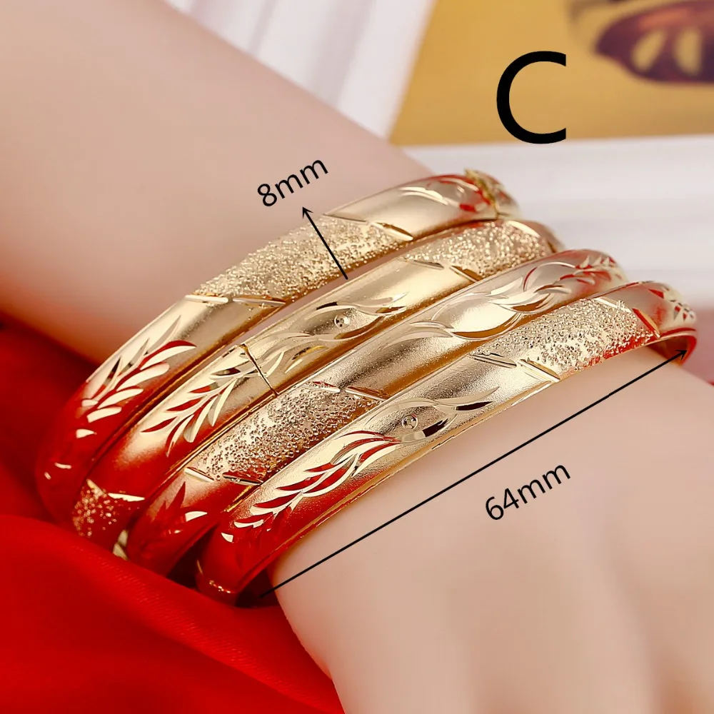 Openable Dubai Gold Bangles 64mm*8mm Width Women Men 1pcs Gold Bracelets African European Ethiopia Girls Bride Bangles Gift