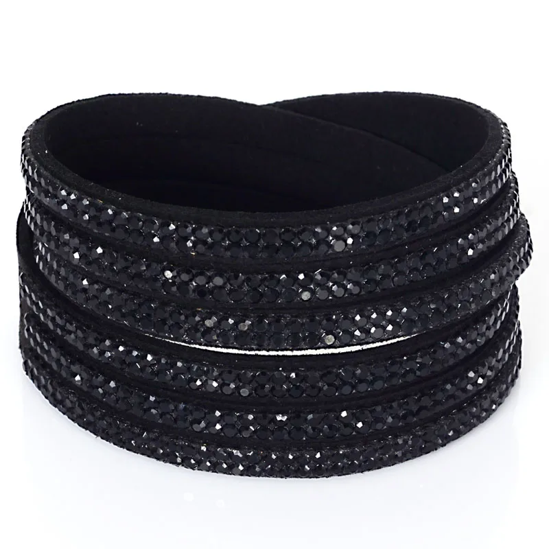 Double wrap suede leather 3 rows single color crystal bracelet double wrapped rhinestones bracelets