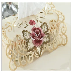 European Style Rose Embroidered Tissue Box, Rectangular Drawing Paper Box, Dinning Accessories, Facial Tissue Holder