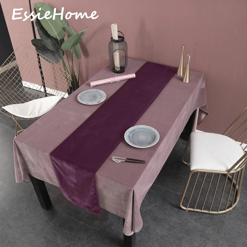 

ESSIE HOME Plum Purple Bordeaux Red Single Side Matte Velvet High End Table Runner Wedding Decoration Placemat