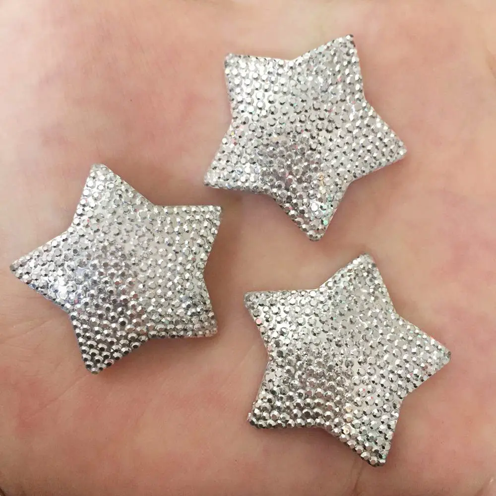 Size 16mm / 30mm Resin Shiny silver star Flat back stone gem scrapbook DIY Wedding applique ornament Crafts SF565-566