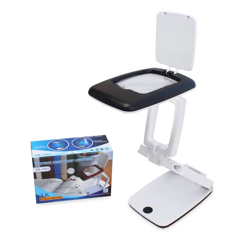 Opvouwbare 3X Vergrootglas HD Lens 9LED Compact Desktop Lamp Loupe Multifunctionele Vergrootglas voor Reading Schrijven Vision Aid Tool