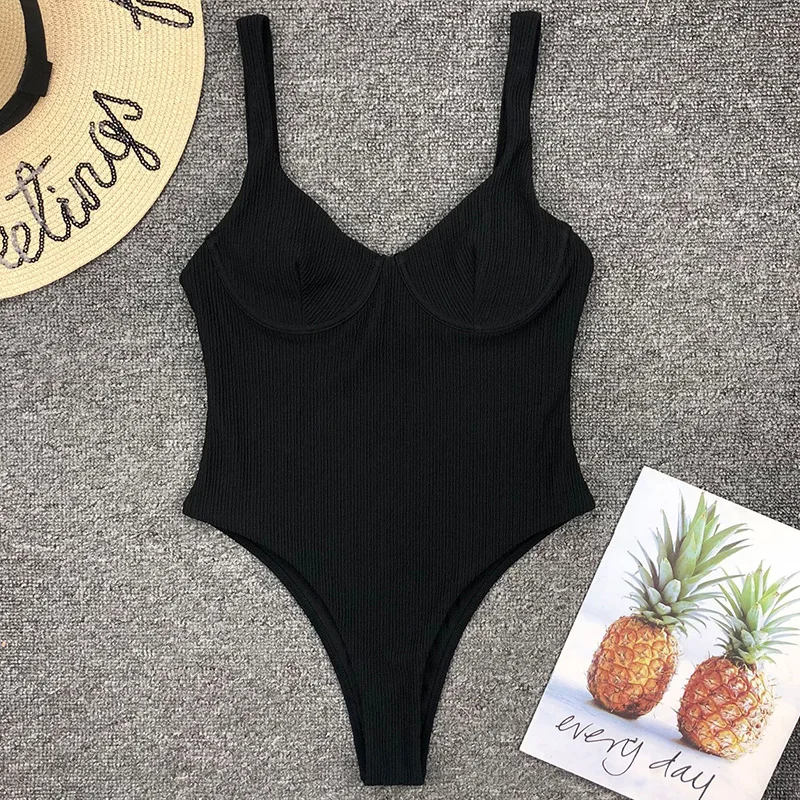 

New Sexy High Cut Women Swimwear Ribbed Underwired One Piece Swimsuit Female Bather Bathing Suit Swim Lady Bodysuit