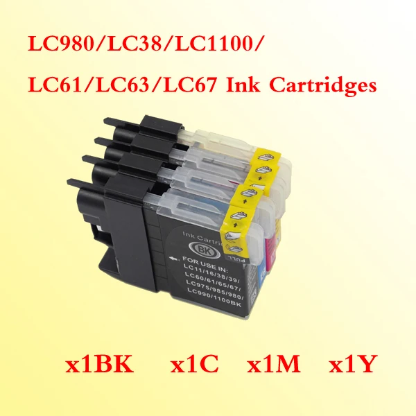 4x New compatible ink cartridge for brother LC980/LC38/LC1100/LC61/LC63/LC67