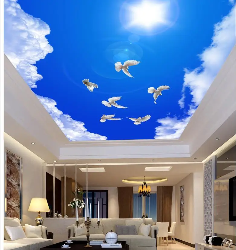 

Blue sky cloud sun white dove ceiling 3d murals wallpaper for living room Style wallpaper Home Decoration