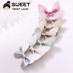 Cute Hair Accessories For Women Girls Baby Leather Butterfly Clips Hairpins Headband Solid Princess PU Hair Bow Nylon Hair Clips