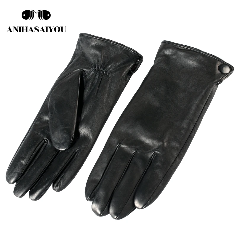 New winter Black mens leather gloves,Sheepskin gloves male winter,Simple men\'s leather gloves,High grade men\'s gloves - 8011Y