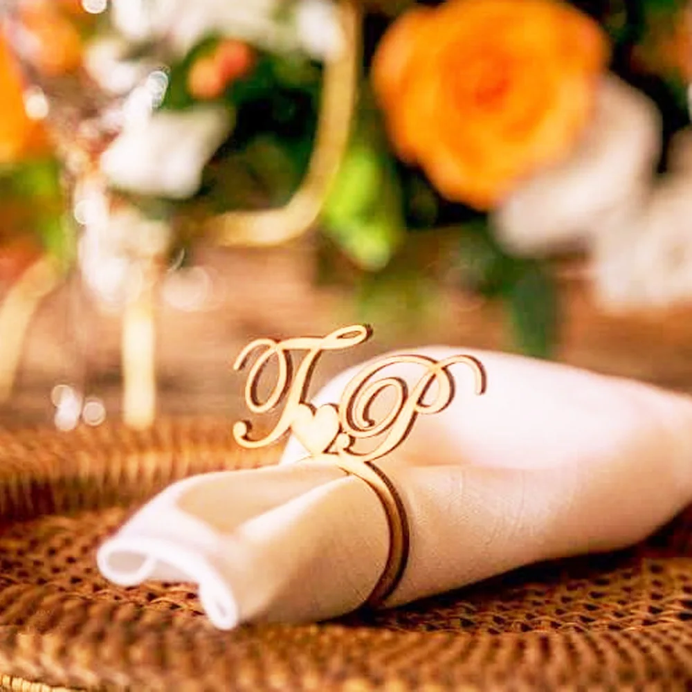 Personalized Acrylic Wood Laser Cut Napkin Ring with Heart Wedding Party Table Decoration Birthday party deecoraitons 50pcs