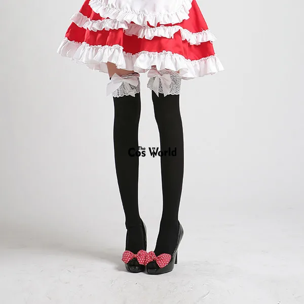 Lolita-Bowknot-Spitze über dem Knie, lange Strümpfe, Oberschenkelstrümpfe für Dienstmädchen-Kleid, Cosplay-Kostüme