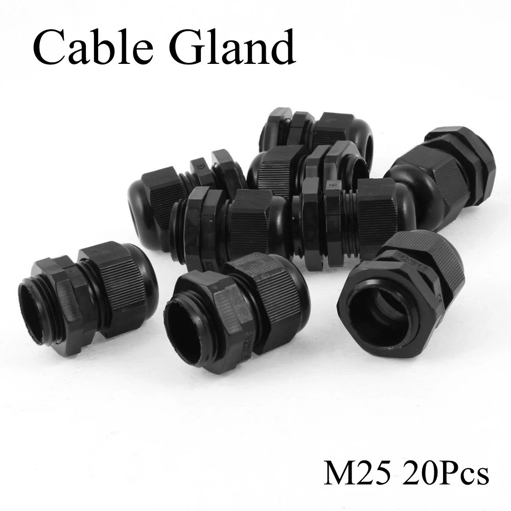 

(20 pieces/lot) M25 IP68 Waterproof Nylon Plastic Cable Gland Connector for 13-18mm Cable Junction Distribution Switch Wire Box