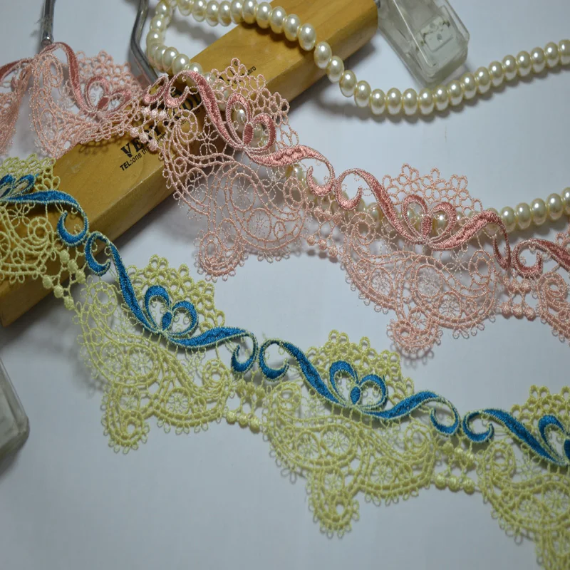 5Yards 6.5Cm Wide Green Or Pink Pink Hollow Wavy Floral Venise Lace Trim with Design for Wedding Bridal,Garment Decoration Venic