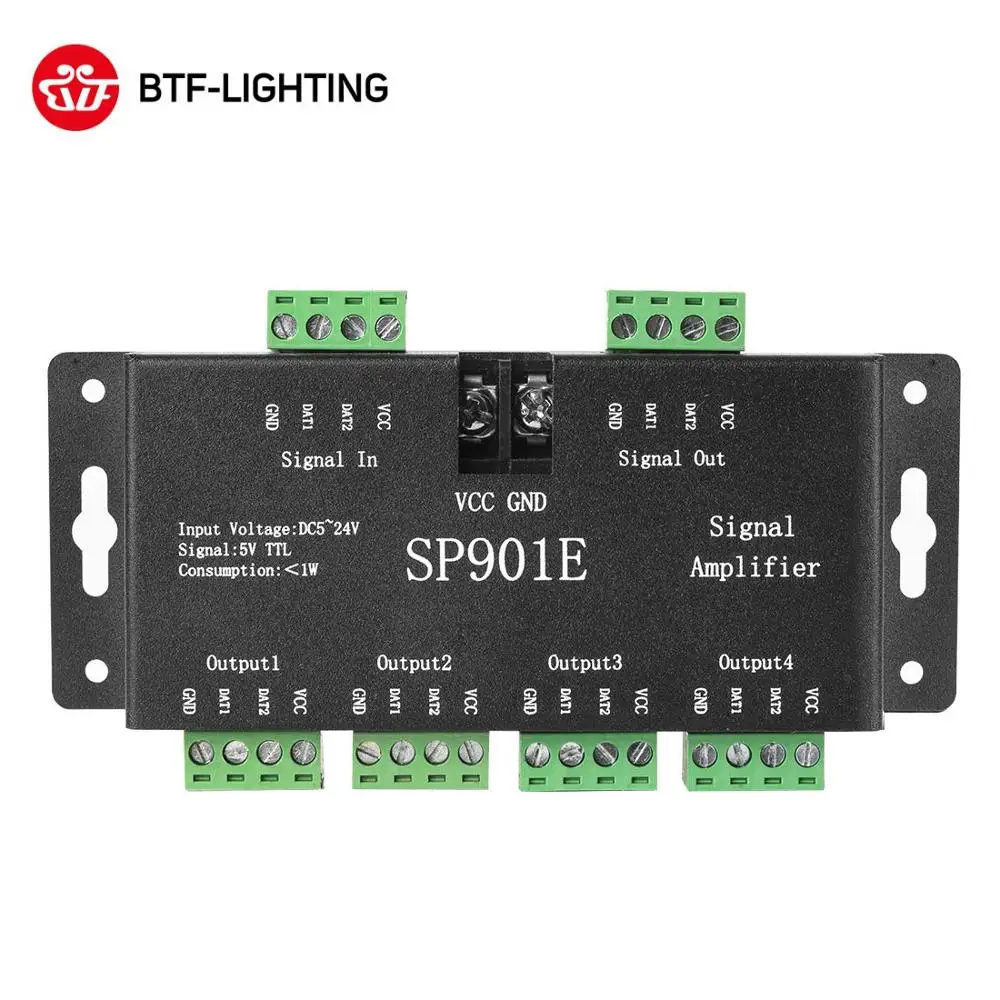 SP901E SPI Signal Amplifier for WS2812B WS2811 WS2813 Pixel RGB LED Strip Signal Repeater Addressable Dream Color Tape DC5-24V