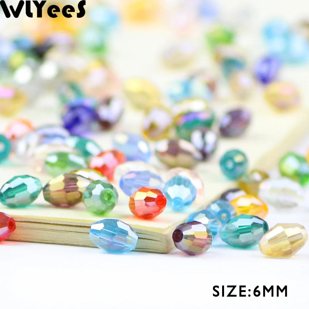 WLYeeS 6*8mm Rice grains shape Austrian crystal 50pcs Oval Glass Mix Color Loose beads for DIY Jewelry Necklace Bracelet Making