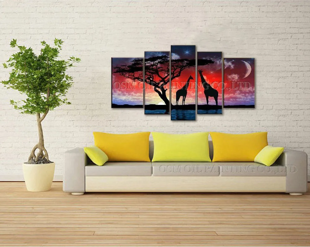 Top Artist Handmade High Quality Group Abstract Landscape Oil Painting on Canvas Funny Animal Giraffe Oil Painting for Wall Art