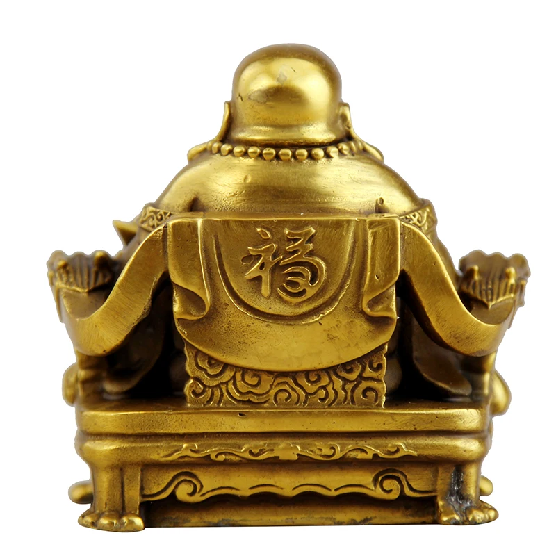 Lucky Maitreya Statue Feng Shui Ornaments Open Light Pure Copper Crafts Treasures Wealth Buddha Home Car Decoration