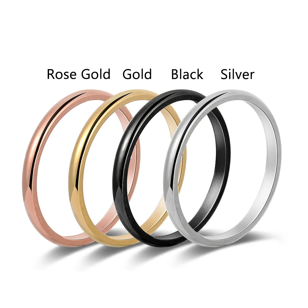 Simple 2mm Thin Stackable Ring Stainless Steel Finger Knuckle Rings Plain Band for Women Girl Party Jewelry Size 3-10