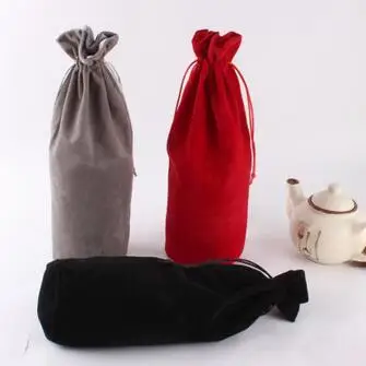 1 Piece Good Quality Wine Bottle Packaging Bags Round Bottom Cosmetic Velvet Pouch With Satin Inside Big Drawstring Gift Bag