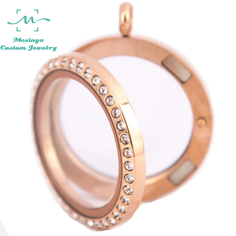 

6 pcs Stainless steel IP rose gold 30mm round glass locket necklace for floating charms love keepsake Xmas gift mother's gift