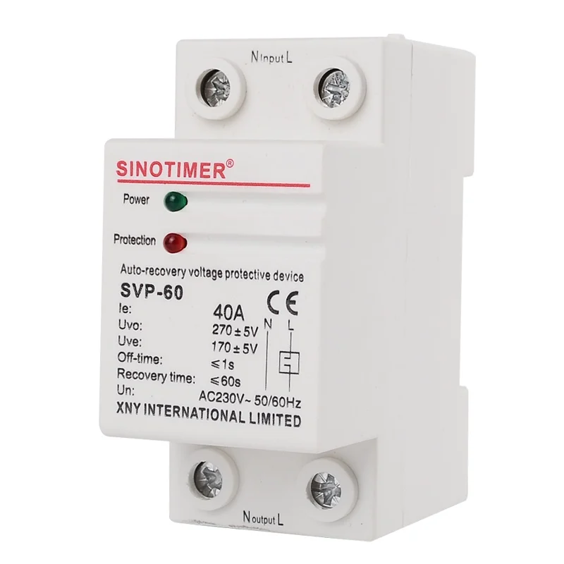 230V AC 40A Din Rail Automatic Recovery Reconnect Over Under Voltage Relay Protective Device Protector Overvoltage Protection